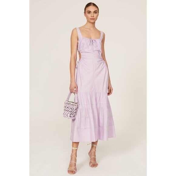 NICHOLAS Lilac Purple 100% Cotton Betty Keyhole Neckline Side Cutouts Dress 12 - Picture 1 of 16